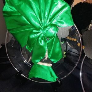 Green Satin Scarf with Rhinestone Accent